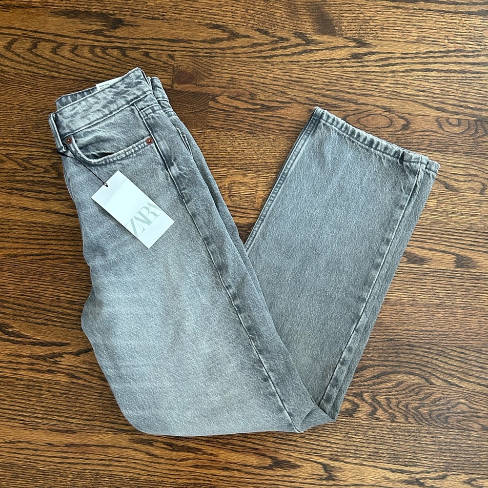 Zara TRF Gray Straight Leg Jeans